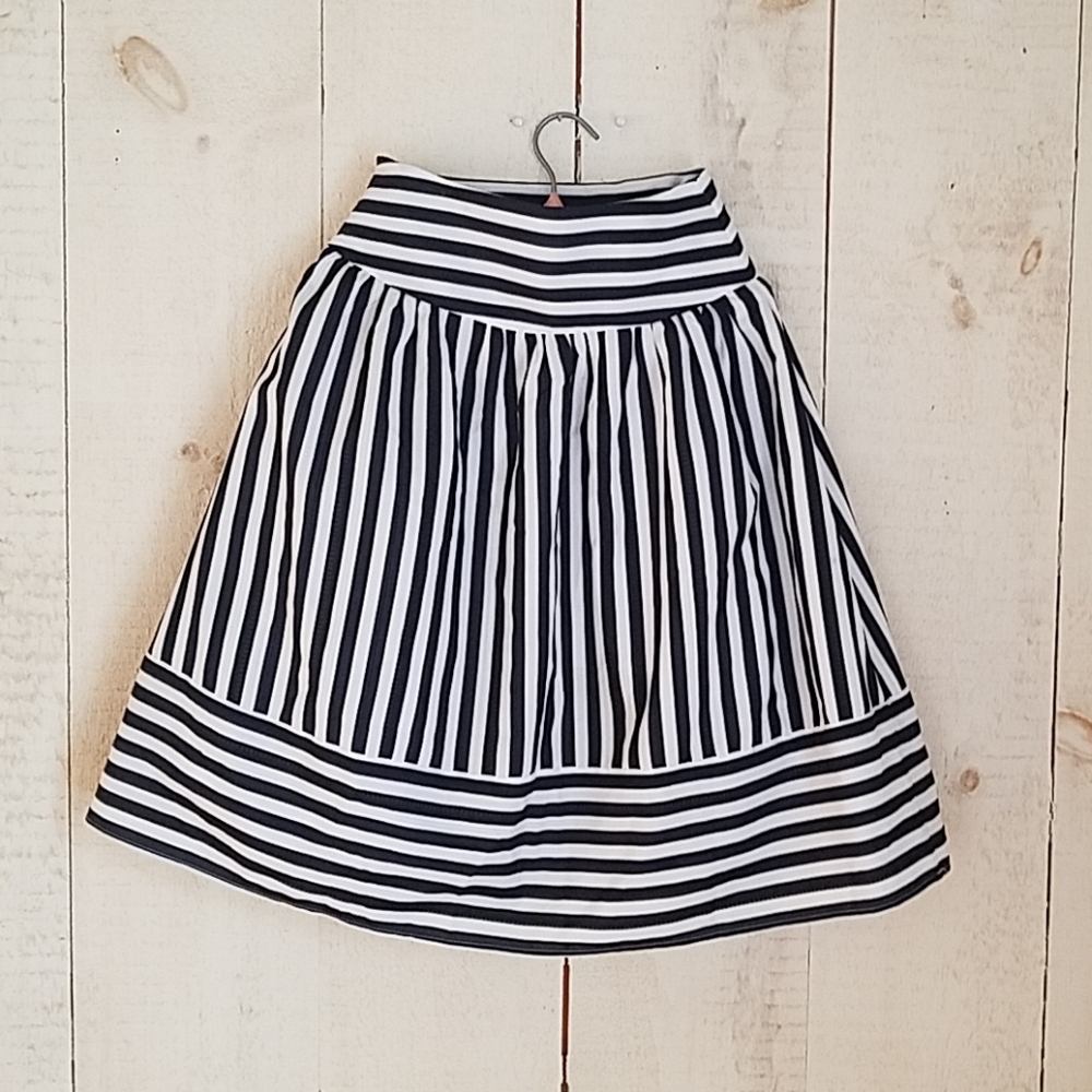 Navy and White Striped Anthro Skirt with Petticoat